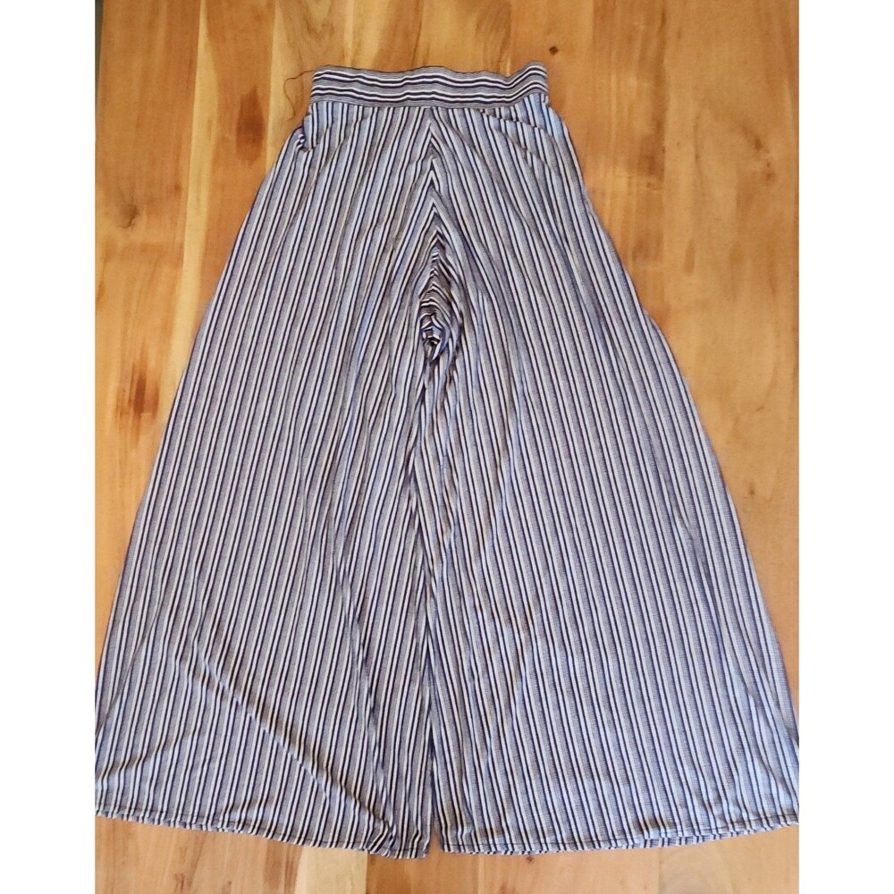 Vera Blue White Striped Wide Leg Palazzo Pant Women's Medium Coastal Boho Indie